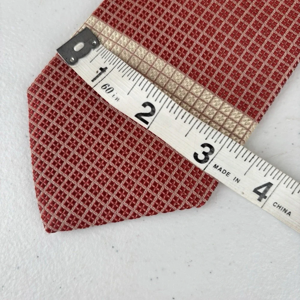 Ben Silver Charleston English Silk Tie‎ Necktie Burgundy Beige Stripe Geometric